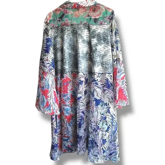 VTG Floral Patchwork Sheer Duster Kimono Bell Sleeve Boho Festival 90s Y2K M - L - Picture 3 of 8